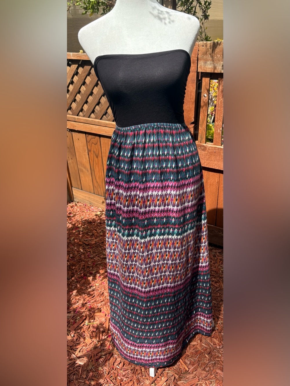 Roxy Strapless Tribal Print Maxi Dress Small Boho Beach Festival